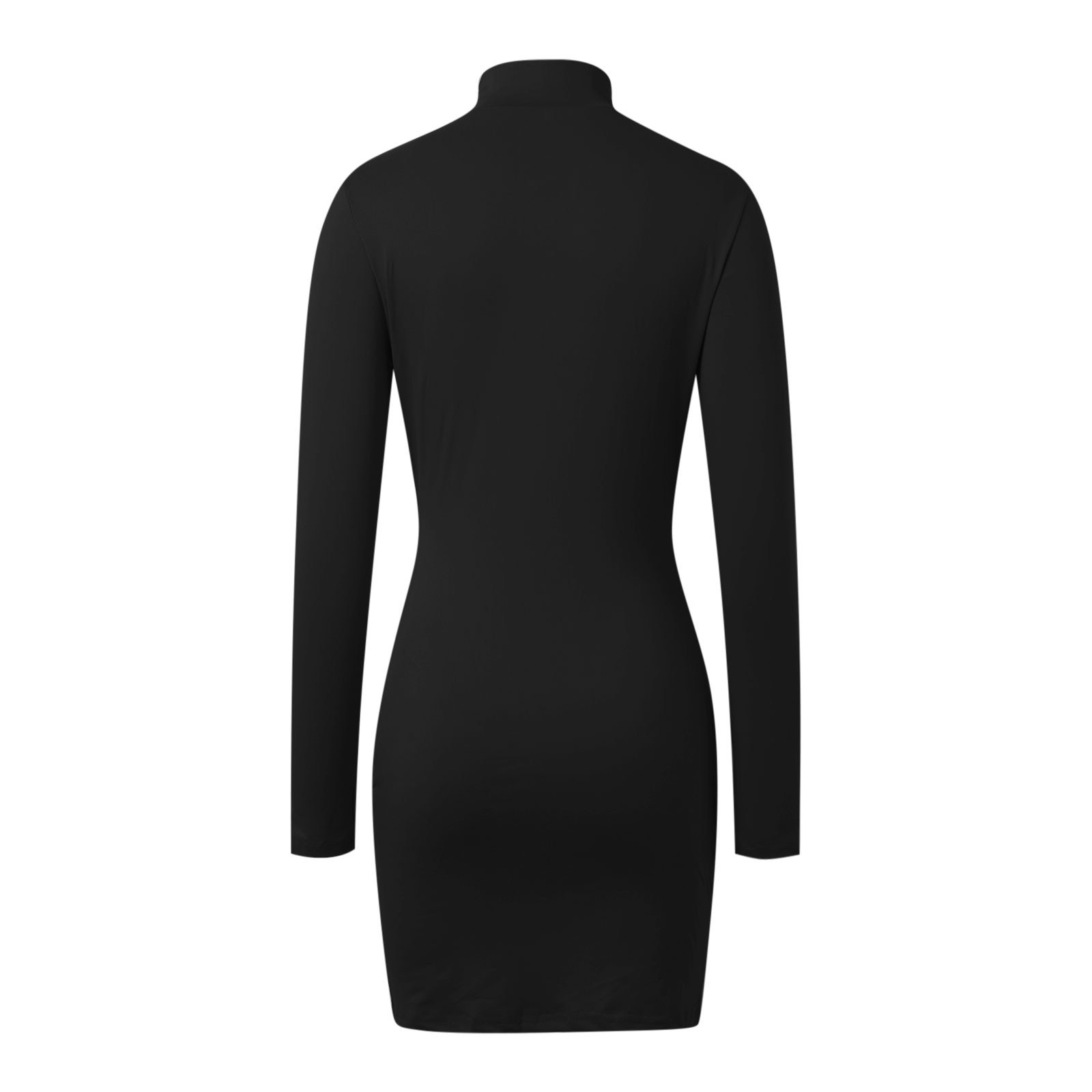 thumbnail image 5 of Vestido lápiz de manga larga de color liso para mujer - Minifalda ajustada con poliéster y spandex, cuello redondo para fiestas/eventos especiales, 5 of 5